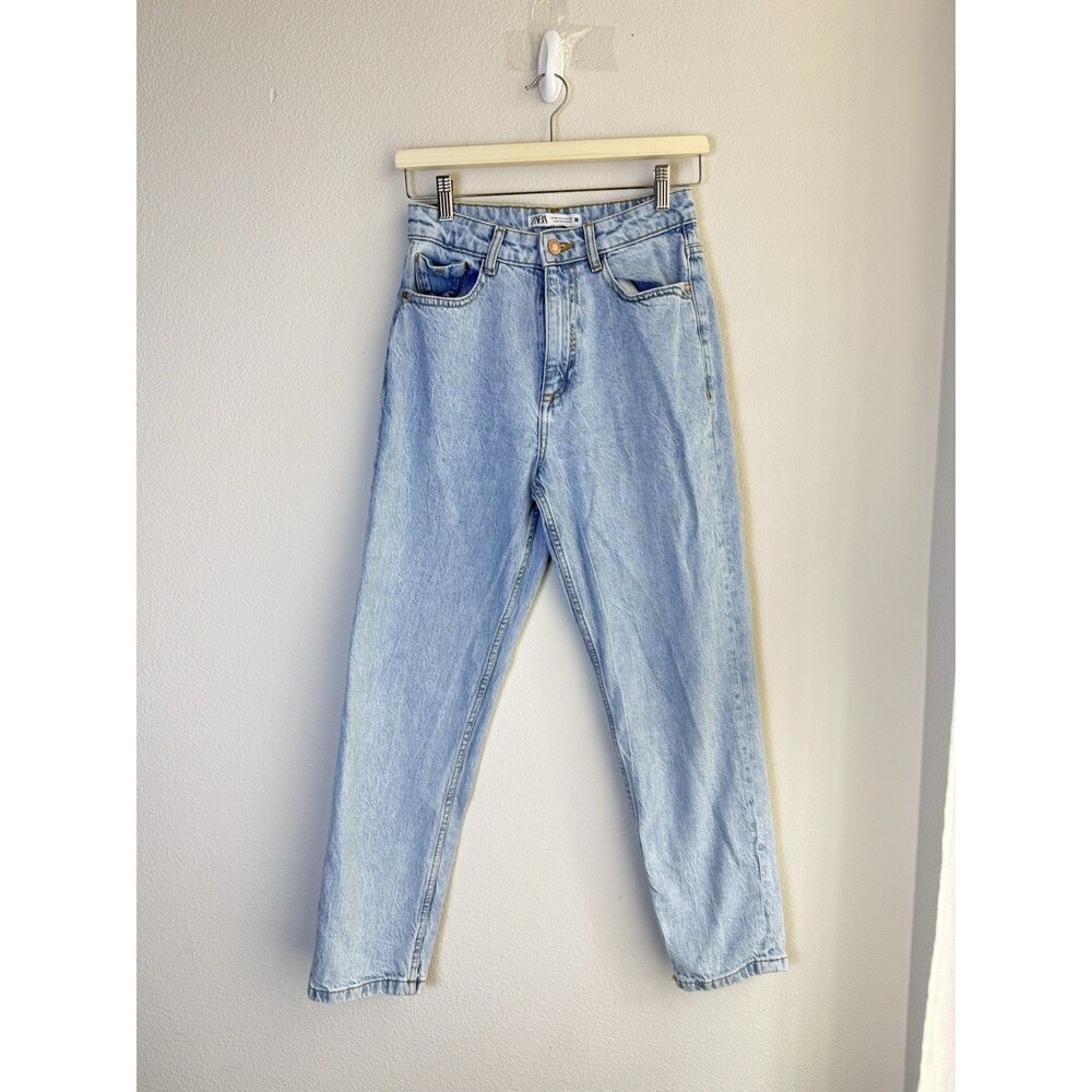 Zara Mom Jeans Womens US 4 EU 36 Light Wash High Rise Tapered Denim Pants 26 - Picture 1 of 7